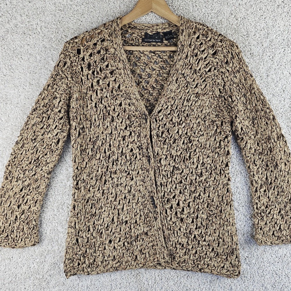 Vintage Sigrid Olsen Hand Knit Cardigan Sz Small 94% Silk Woven Crochet Festival